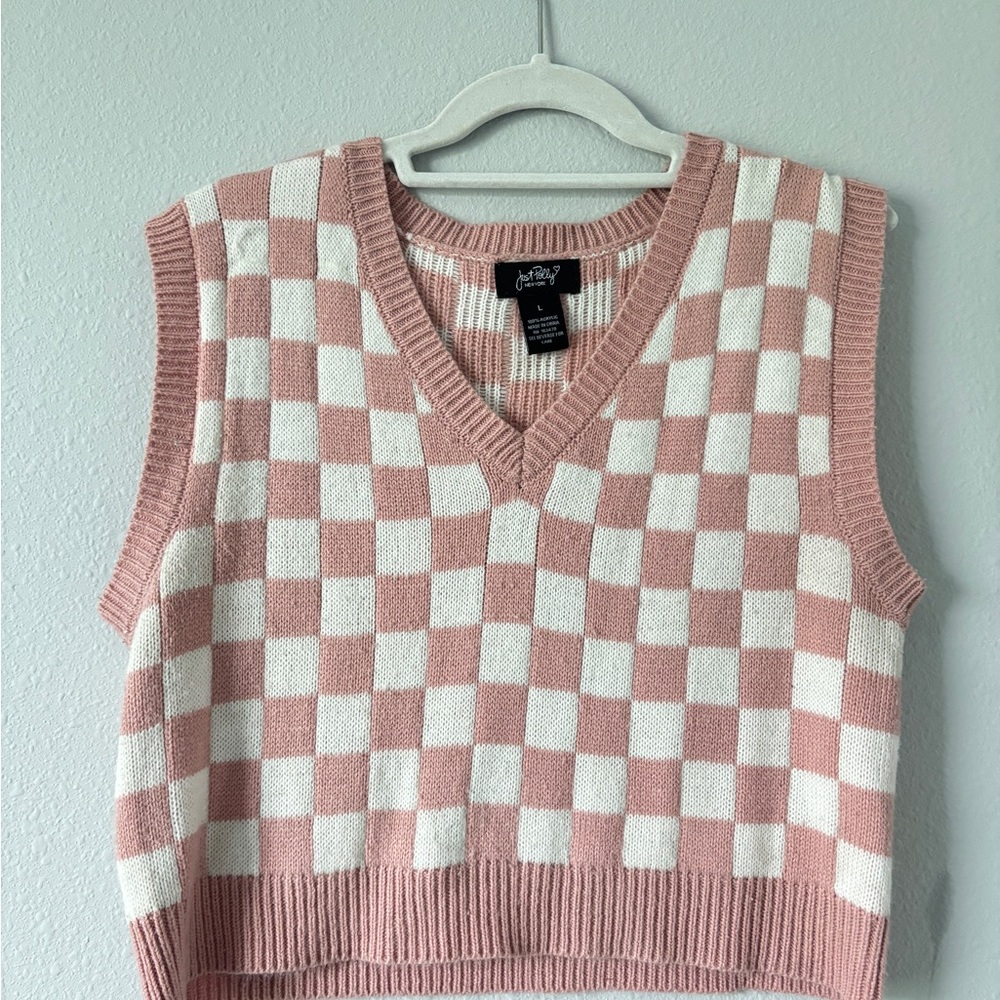 Pink and White V-Neck Sweater Vest